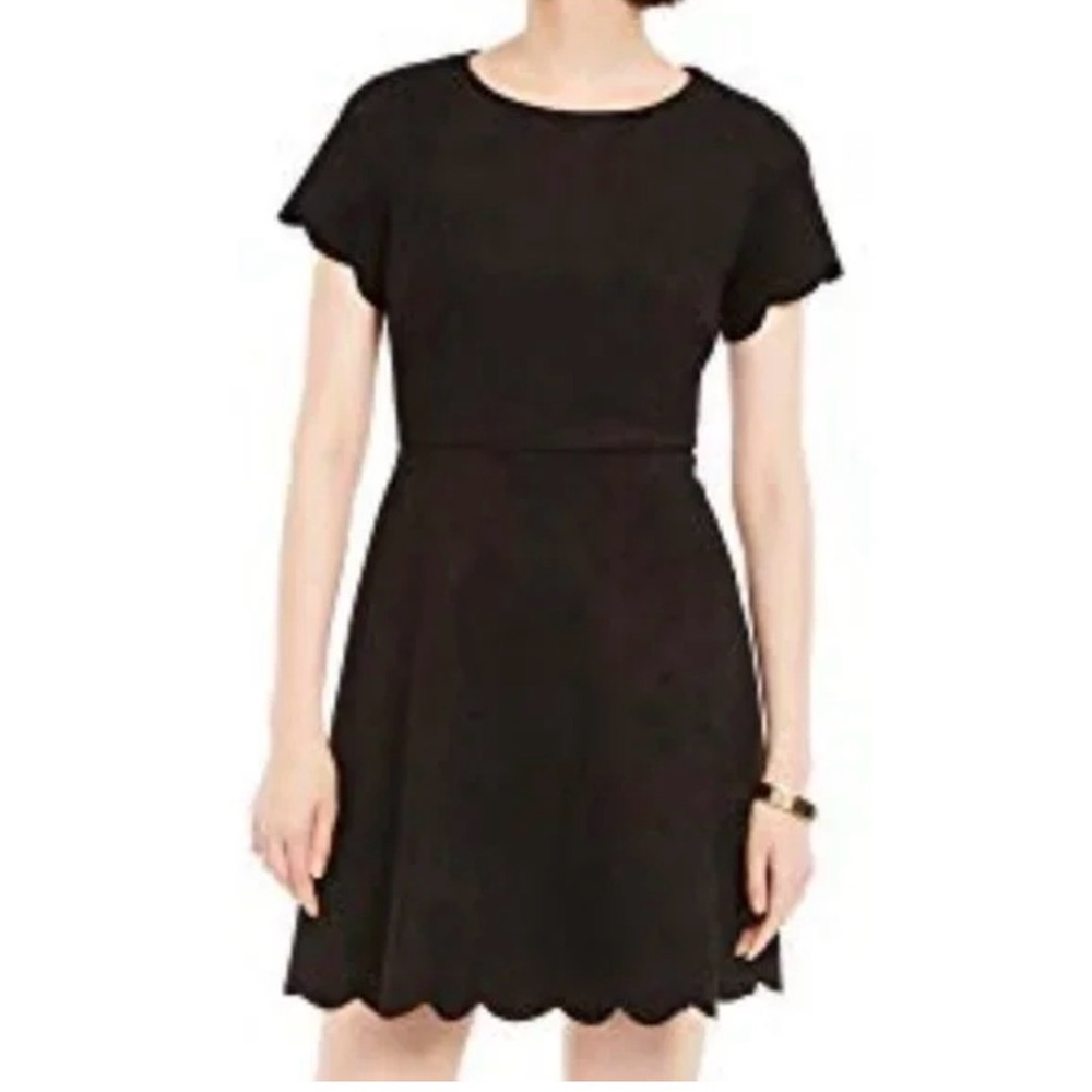 PAPPAGALLO Scalloped Short Sleeve Dress in Black Size 10